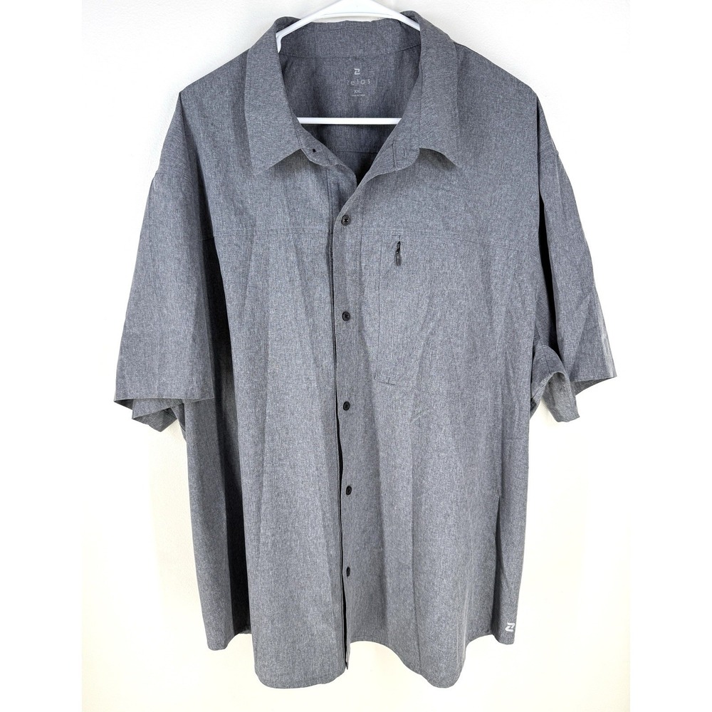 Zelos Shirt Men's Gray button down Short Sleeve Shirt XXL Lightweight Stretch
